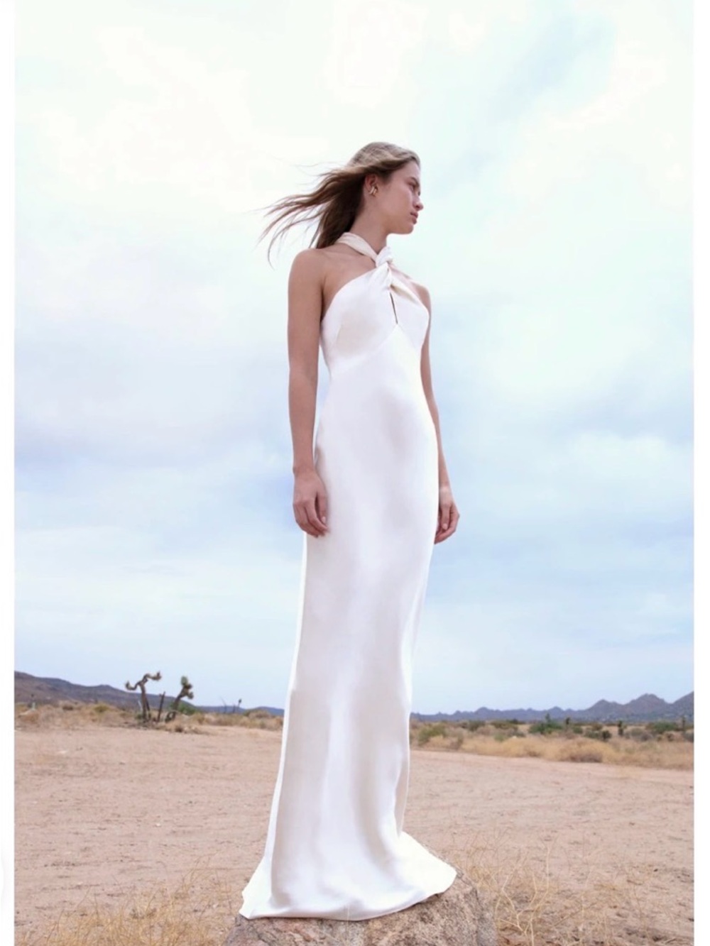 Shona Joy Ivory Halter Knot Satin Maxi Dress